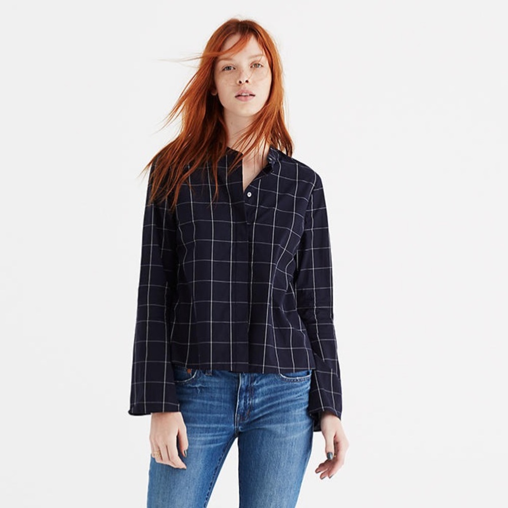 Madewell Bell-Sleeve Shirt in Windowpane